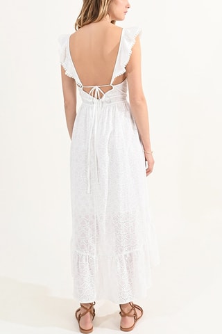 Vestido largo con bordado inglés - Blanco
