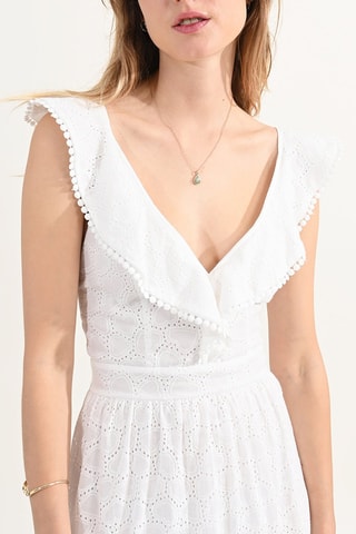 Vestido largo con bordado inglés - Blanco