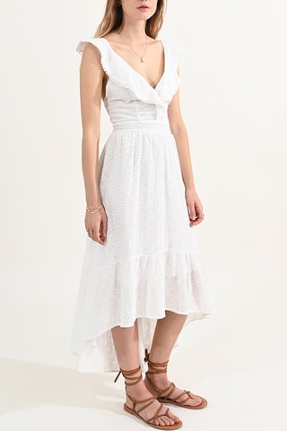 Vestido largo con bordado inglés - Blanco