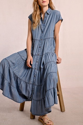 Vestido camisero vaquero - Azul cobalto