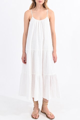 Vestido midi de bordado inglés - Blanco