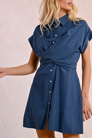Vestido camisero de lino - Azul marino
