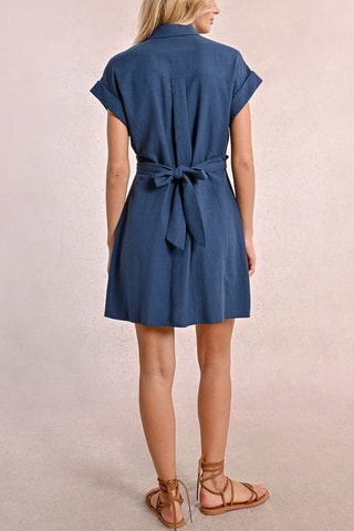 Vestido camisero de lino - Azul marino