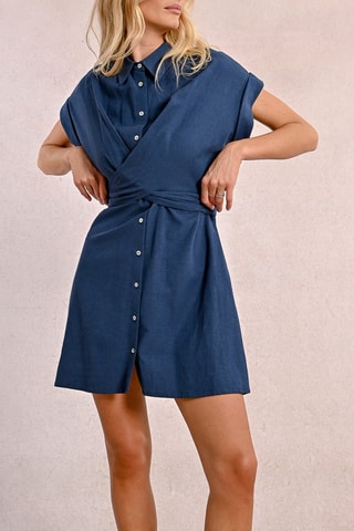 Vestido camisero de lino - Azul marino