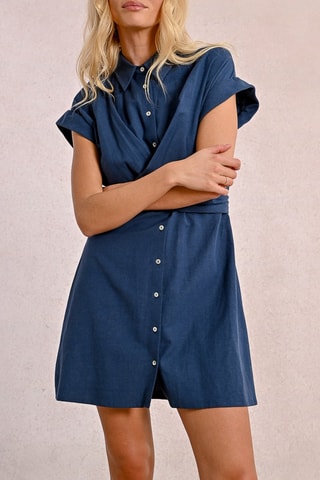 Vestido camisero de lino - Azul marino