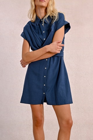 Vestido camisero de lino - Azul marino