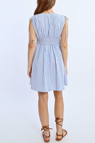 Vestido evasé - Azul claro y blanco