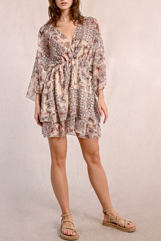 Vestido evasé - Beige y marrón
