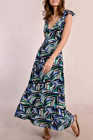 Vestido largo - Negro y verde claro