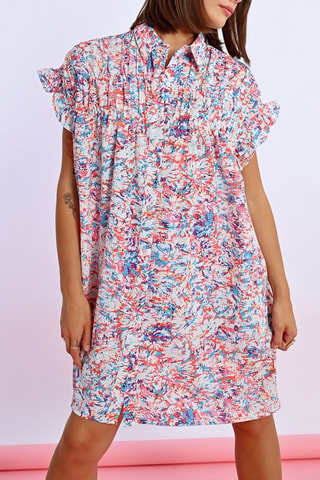 Vestido recto - Celeste y naranja