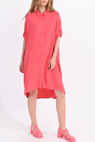 Vestido camisero de lino - Coral