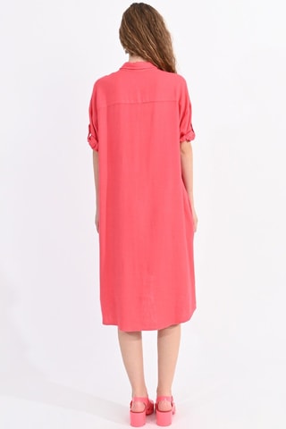 Vestido camisero de lino - Coral