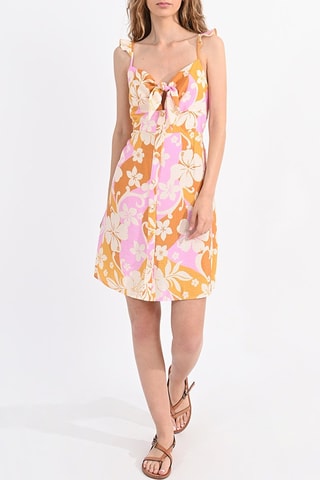 Vestido midi - Mostaza y rosa