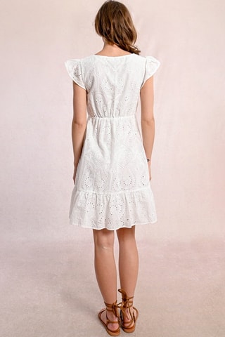 Vestido evasé con bordado inglés - Blanco