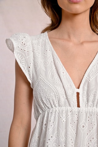 Vestido evasé con bordado inglés - Blanco
