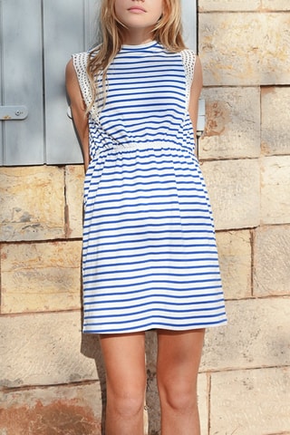 Vestido recto - Blanco y azul marino