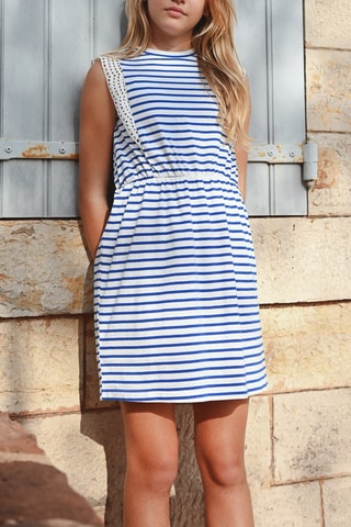 Vestido recto - Blanco y azul marino
