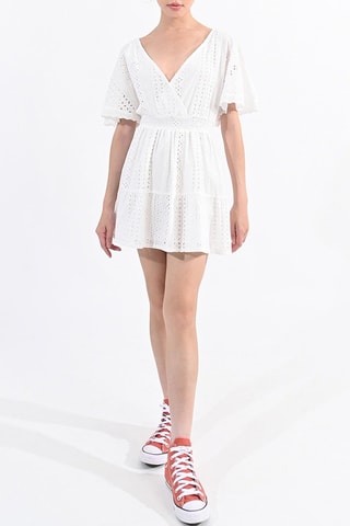Vestido evasé con bordado inglés - Blanco