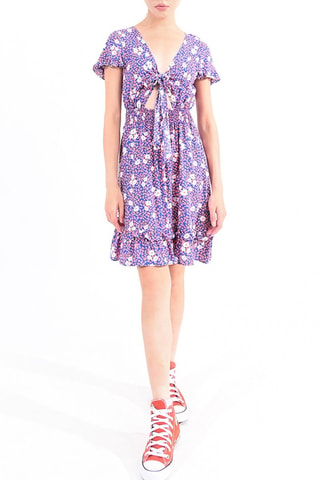 Vestido evasé - Azul rey y coral