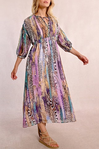 Vestido largo - Violeta y beige
