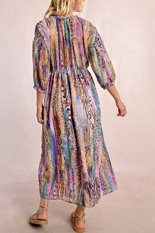 Vestido largo - Violeta y beige