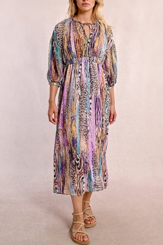 Vestido largo - Violeta y beige