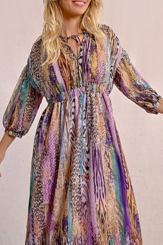 Vestido largo - Violeta y beige