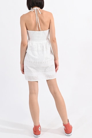 Vestido evasé con bordado inglés - Blanco