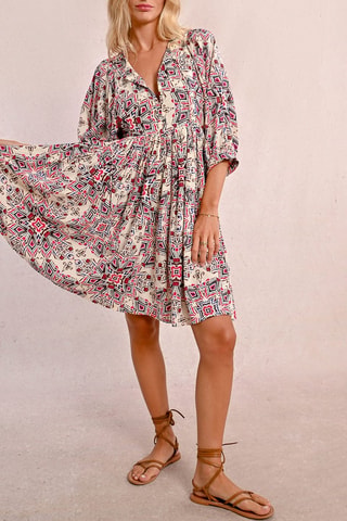 Vestido recto - Crudo y rojo