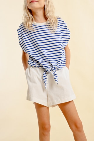 Camiseta anudada - Crudo y azul marino