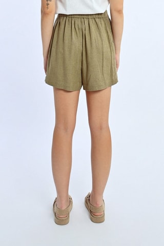 Short de lino de tiro alto - Caqui