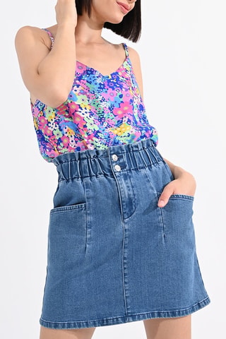 Falda recta vaquera de talle alto - Azul