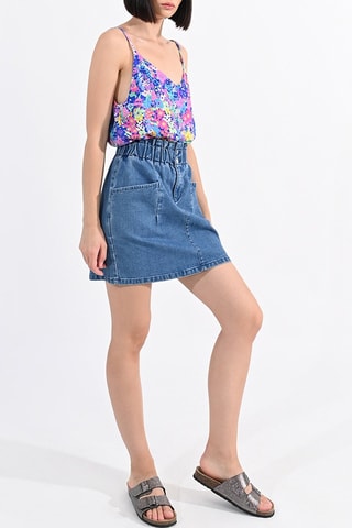 Falda recta vaquera de talle alto - Azul