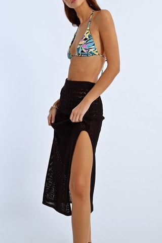 Falda midi de talle alto - Negro