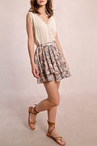 Falda avolantada de talle alto - Beige