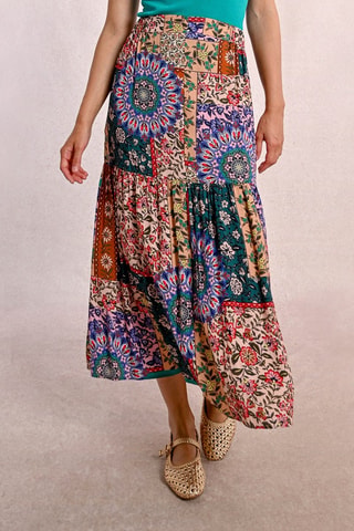 Falda larga de talle alto - Beige y rosa