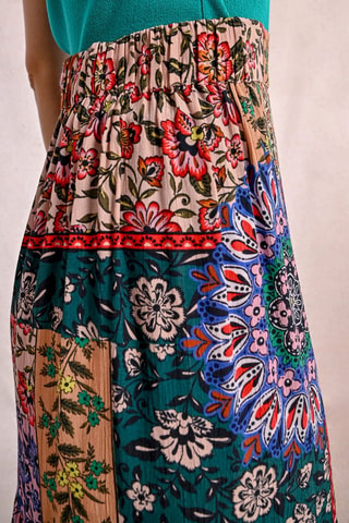 Falda larga de talle alto - Beige y rosa