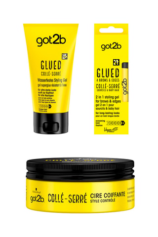 3 x Cire Collé-Serré Fixation Ultime Got2b - 75 ml, 3 x Gel Collé-Serré Waterproof Fixation Ultime Got2b - 150 ml et 3 x Gel 2-en-1 pour sourcils et bords Got2b - 16 ml