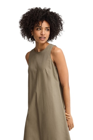 Robe trapèze en lin sans manches - Kaki