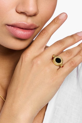 Bague - Plaqué or jaune et onyx