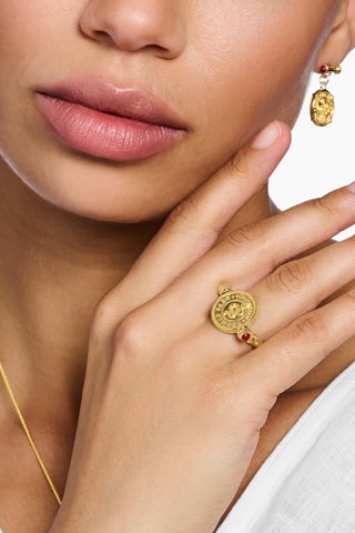 Bague - Plaqué or jaune et onyx