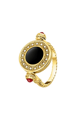 Bague - Plaqué or jaune et onyx