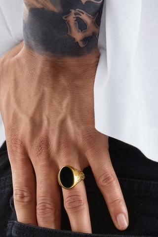 Bague - Plaqué or jaune et onyx