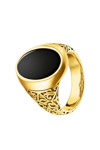 Bague - Plaqué or jaune et onyx