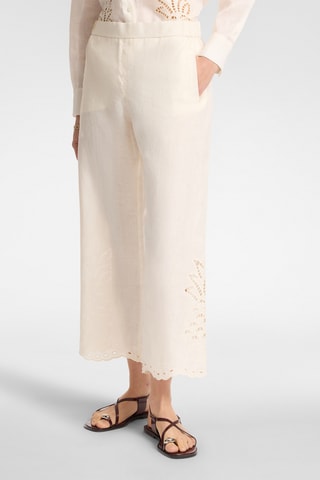 Pantalón 7/8 de tiro alto de lino - Blanco