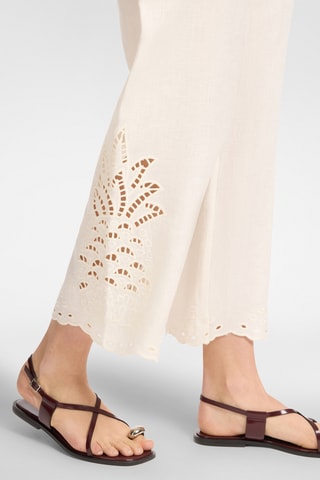 Pantalón 7/8 de tiro alto de lino - Blanco