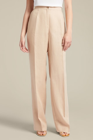 Pantalón regular fit de lino - Beige