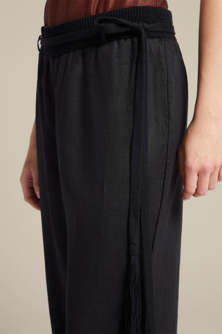 Pantalón recto de lino - Negro
