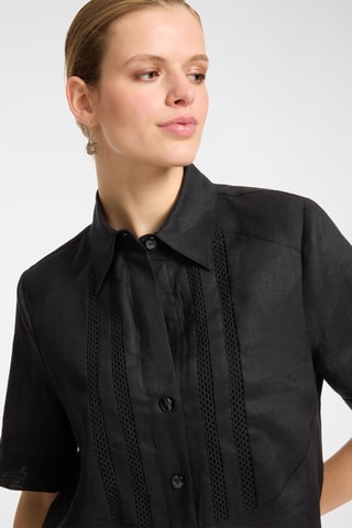 Vestido recto de lino - Negro