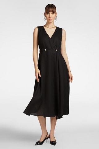 Vestido cruzado de lino - Negro